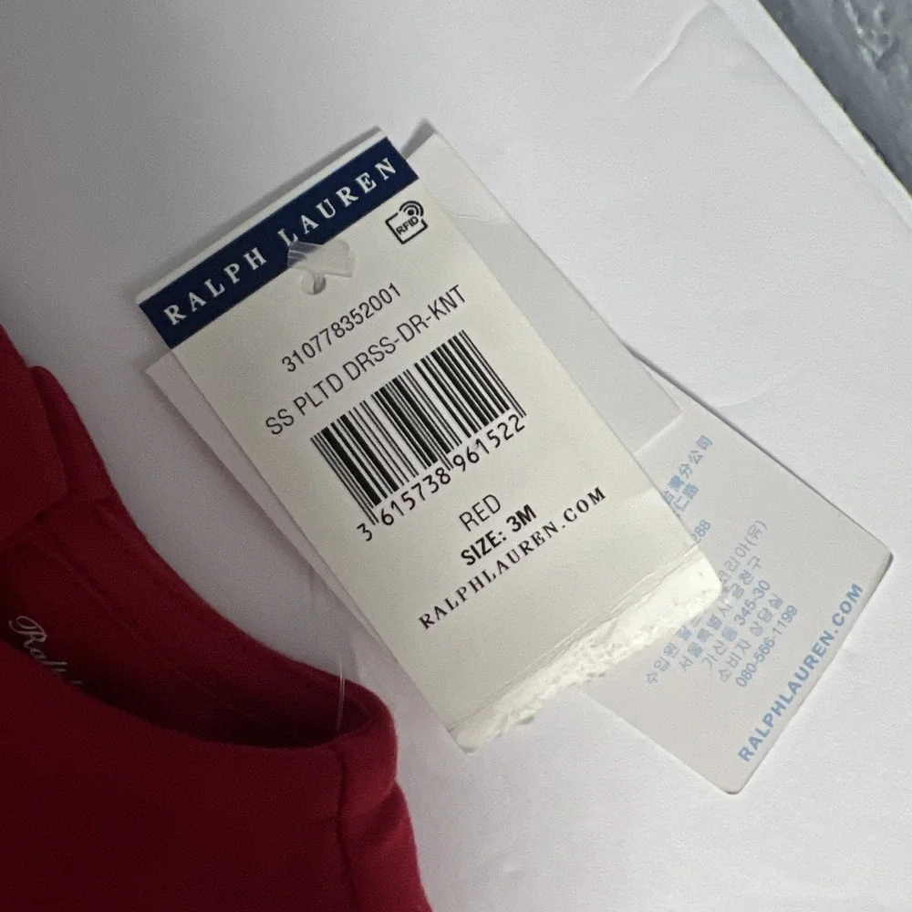 Ralph Lauren Girls Red Dress w/Plaid Belt Size 3 Months-New